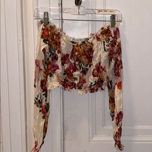GREEN EYED GIRL Floral Long Sleeve Crop Top Size S